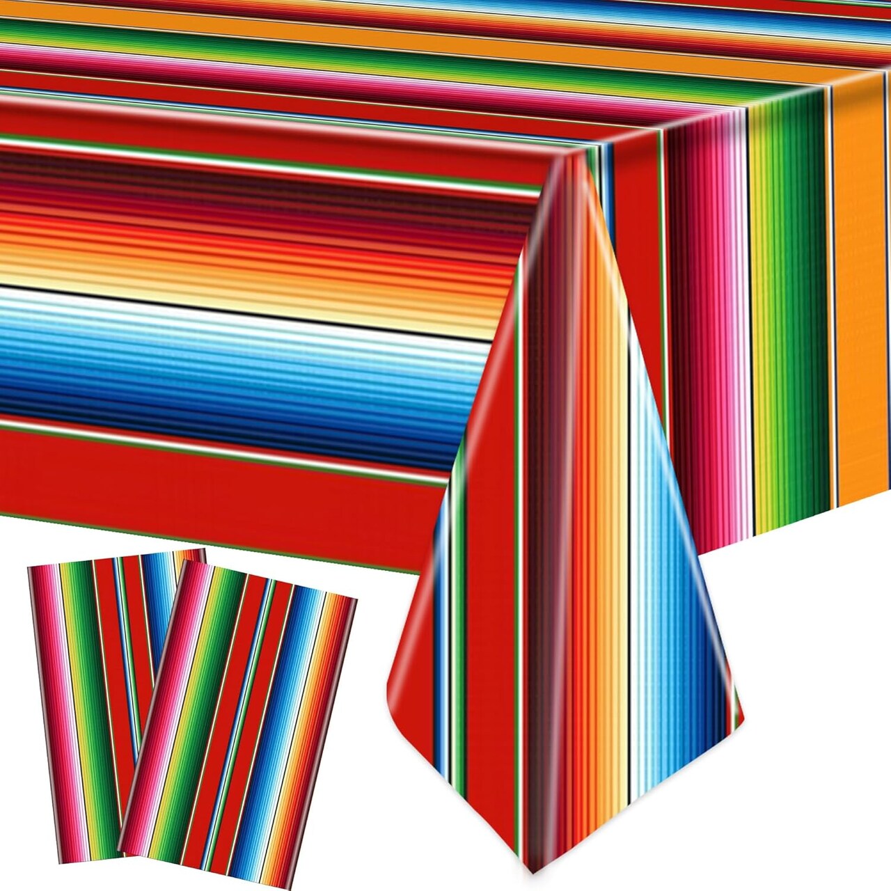 2-Pack Cinco de Mayo Mexican Striped Plastic Tablecloths – 108" x 54" Disposable Waterproof Fiesta Table Covers for Taco Party, Birthday & Mexican Theme Decorations